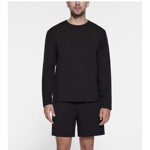 SKIMS Men's Jersey Lounge Relaxed Long Sleeve T-Shirt Obsidian Black Size 3X New